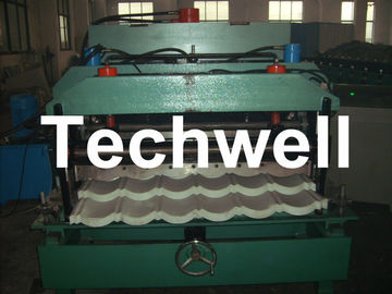 Custom 0.3 - 0.7mm Tile Roll Forming Machine With Double Press Mold And Hydraulic Cutting